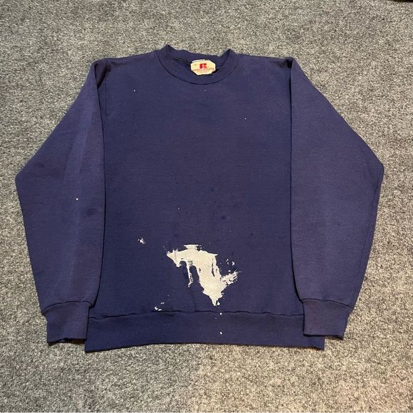 Russell Athletic Other - Vintage 70s Navy Blue Russell Athletic Blank Sweatshirt Distressed Paint USA